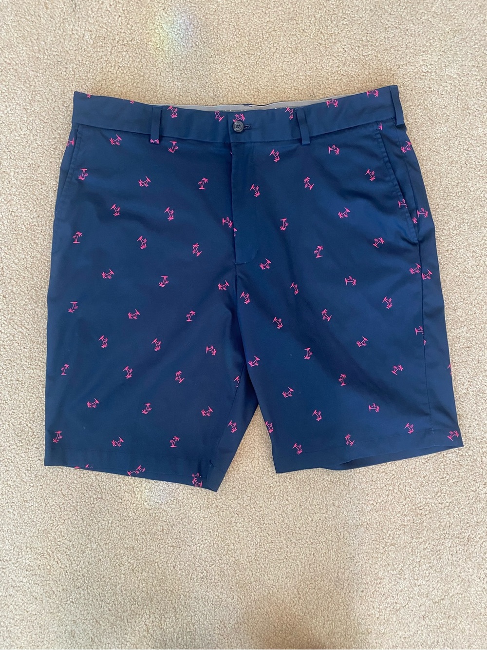 Walter Hagen Men's Golf Shorts W38 Blue/Pink Palm Tree Print Flat Front